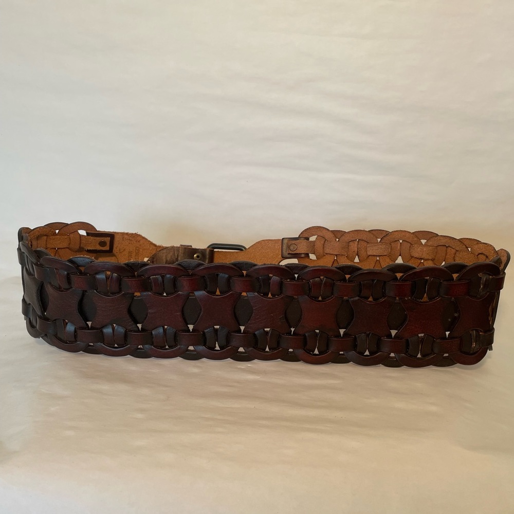Boho 41” leather belt with braided detail dark brown size large - Picture 2 of 4